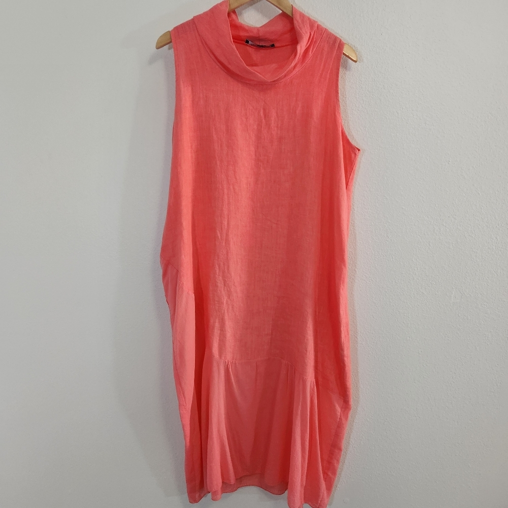 Vivian Shyu Dress Womens Medium Pink Linen Lagenlook Asymmetrical Modern Minimal
